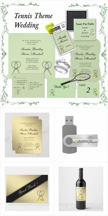 Tennis Wedding Invitation Suite Silver/Gold/Green