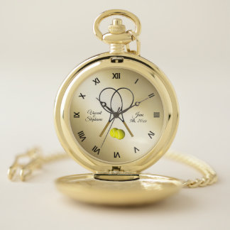 Tennis Wedding Name & Date with Roman Numerals Pocket Watch