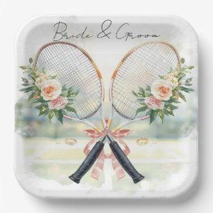 Tennis Wedding Racket with Flower Bride & Groom Paper Plates