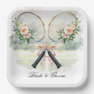 Tennis Wedding Racket with Flower Bride & Groom Paper Plates