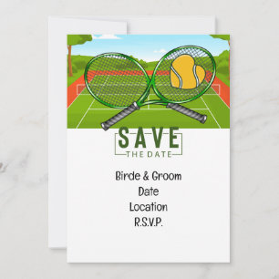 Tennis Wedding Save the Date with ball and racket Invitation