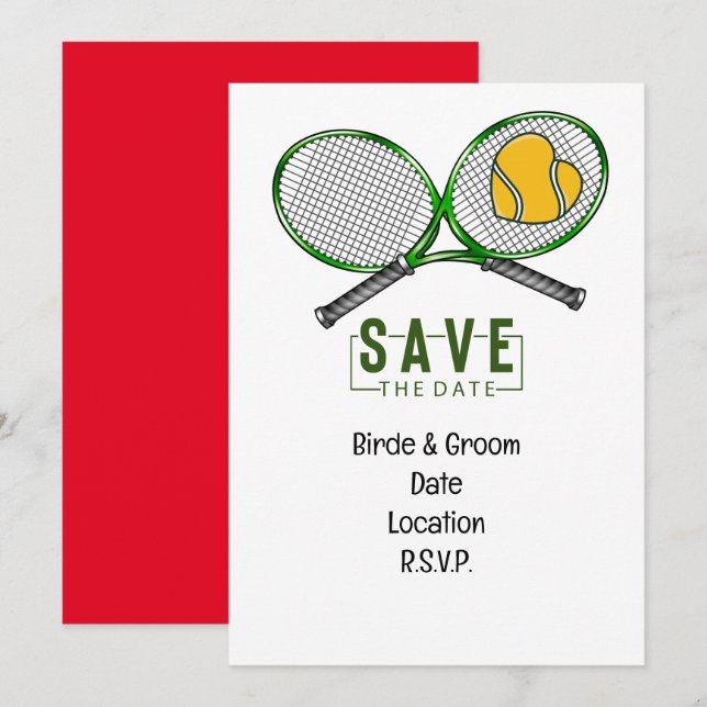 Tennis Wedding Save the Date with ball and racket  Invitation (Front/Back)