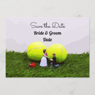 Tennis wedding save the date with bride and groom invitation