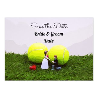 Tennis wedding save the date with bride and groom invitation