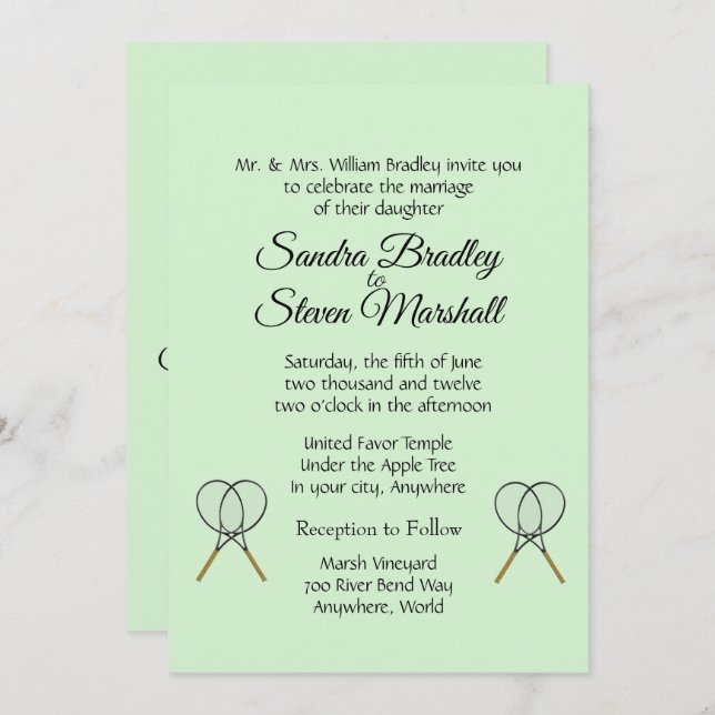 Tennis Wedding Theme Invitations (Front/Back)