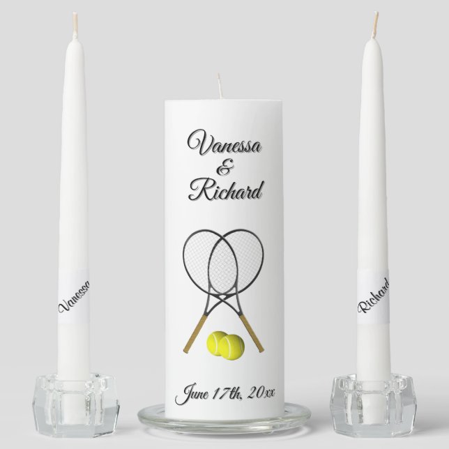 Tennis Wedding Theme Personalized Unity Candle Set (Front)