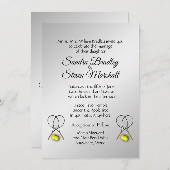 Tennis Wedding Theme Silver Invitations (Front/Back)