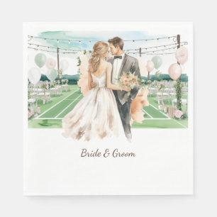 Tennis Wedding themed Bride and groom on Court Napkins