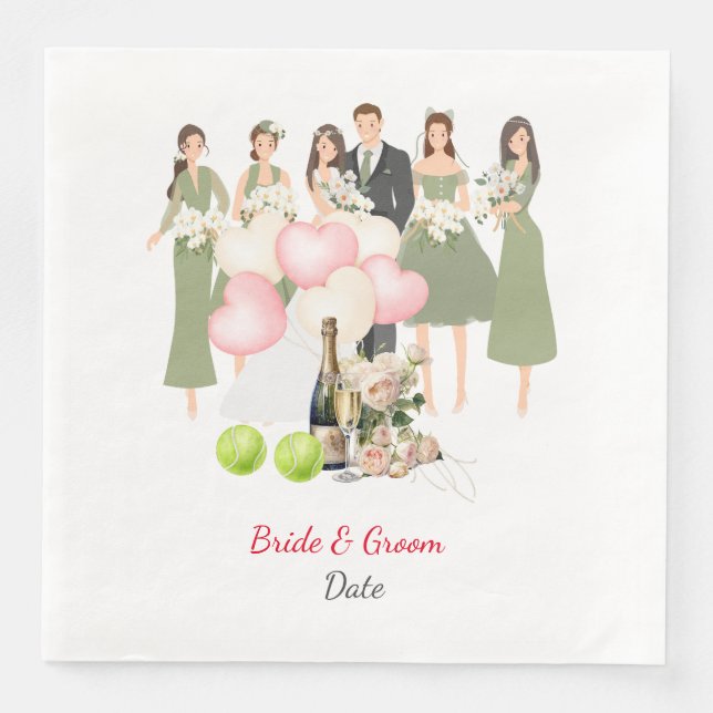 Tennis Wedding themed Paper Dinner Napkins (Front)
