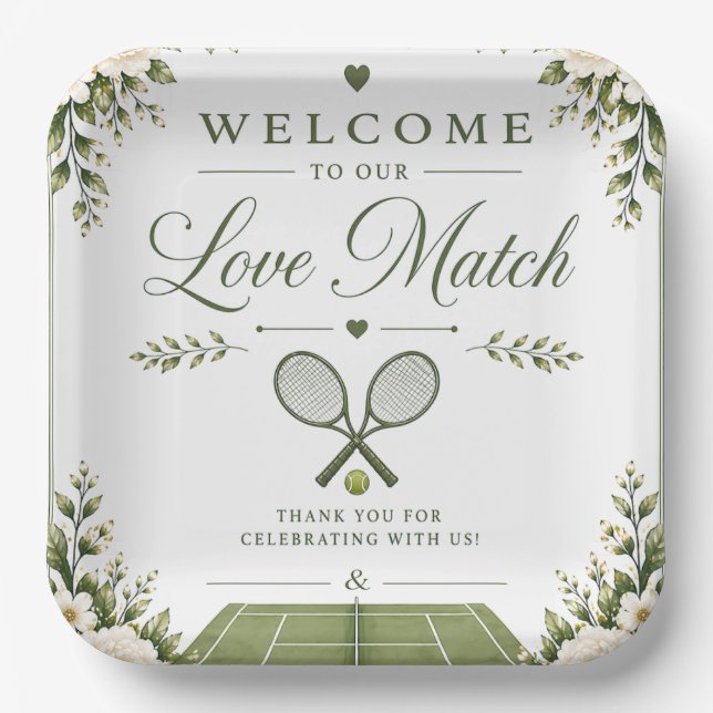 Tennis Wedding Welcome Paper Plates (Front)