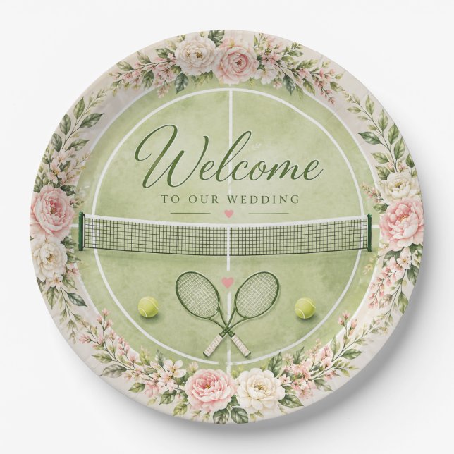 Tennis Wedding Welcome Paper Plates (Front)