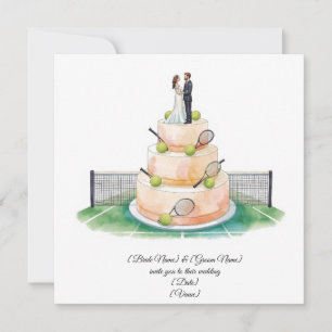 Tennis Wedding with Bride and Groom on the court Invitation