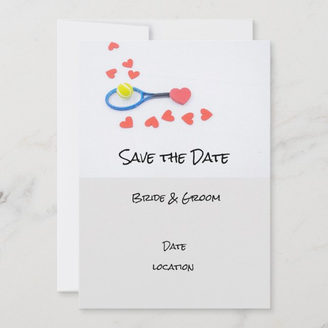 Tennis wedding with racket and hearts invitation (Front)