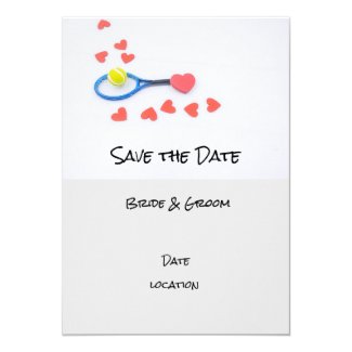 Tennis wedding with racket and hearts invitation