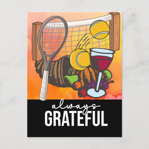 Tennis Wine Thanksgiving funny cartoon  Holiday Postcard
