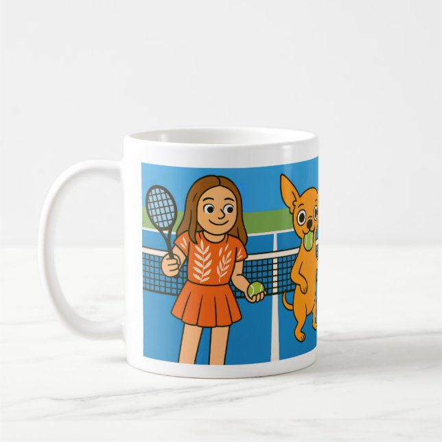 Tennis with a woman and a chihuhua coffee mug (Left)