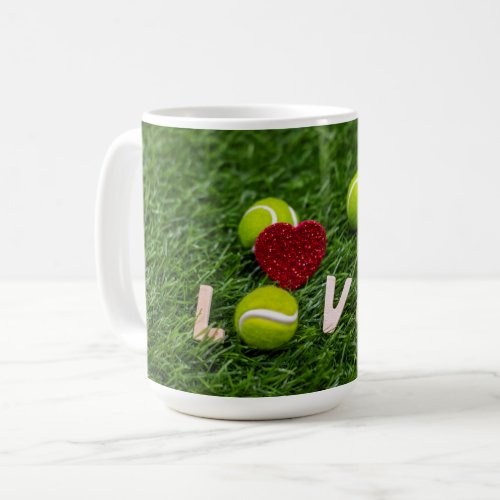 Tennis with LOVE on green grass Coffee Mug
