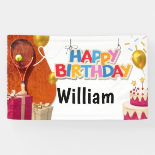 Tennis with racket and ball  Happy Birthday  Banner