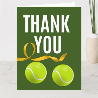 Tennis with racket and balls on green grass thank  thank you card