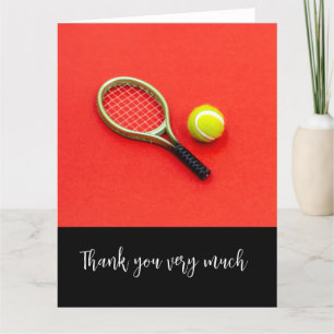 Tennis with racket and balls on red for Player Thank You Card