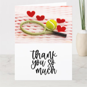 Tennis with racket and balls thank you card