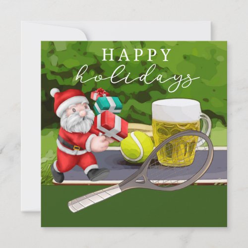 Tennis with Santa Claus Happy Holidays to player   Holiday Card