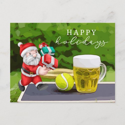 Tennis with Santa Claus Happy Holidays to player  Postcard