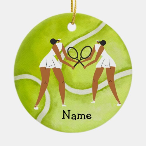 Tennis woman is on tennis ball for Christmas   Ceramic Ornament