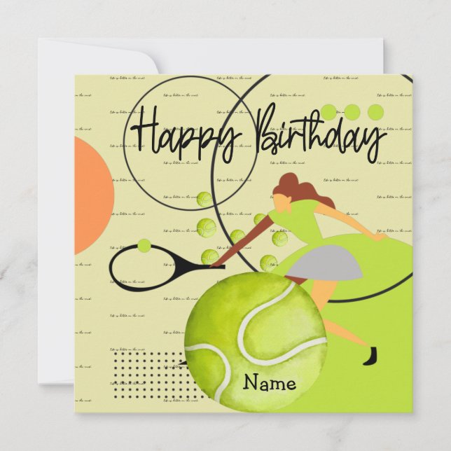 Tennis woman is playing Happy Birthday on yellow (Front)