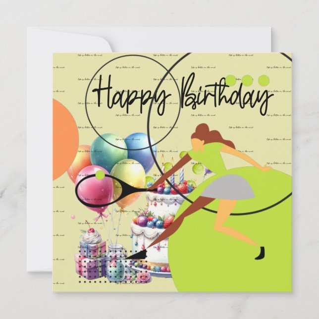 Tennis woman is playing Happy Birthday on yellow (Front)