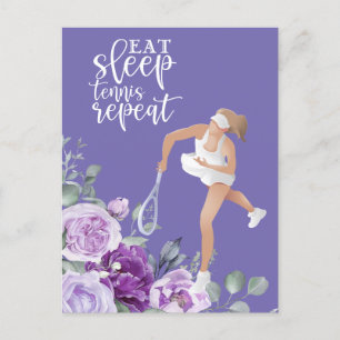 Tennis woman player Eat Sleep Tennis Repeat Quote Postcard