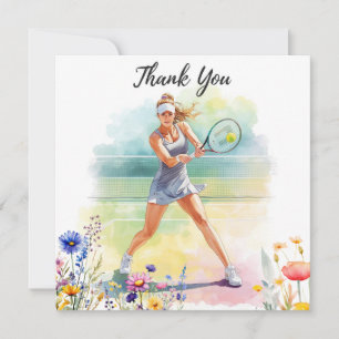 Tennis Woman Player is Playing Tennis Thank You Card
