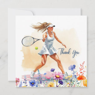 Tennis Woman Player is Playing Tennis Thank You Card