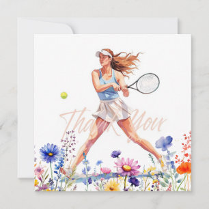 Tennis Woman Player is Playing Tennis Thank You Card