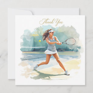 Tennis Woman Player is Playing Tennis Thank You Card