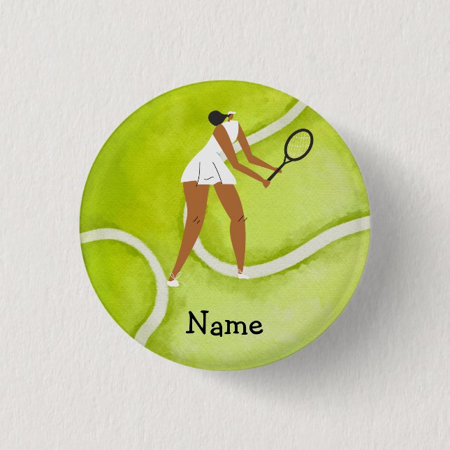 Tennis woman player on Tennis ball background   Button (Front)