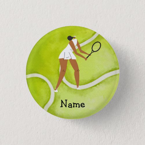 Tennis woman player on Tennis ball background   Button