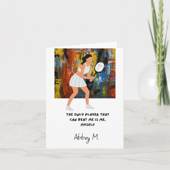 Tennis woman player slogan  note card (Front)