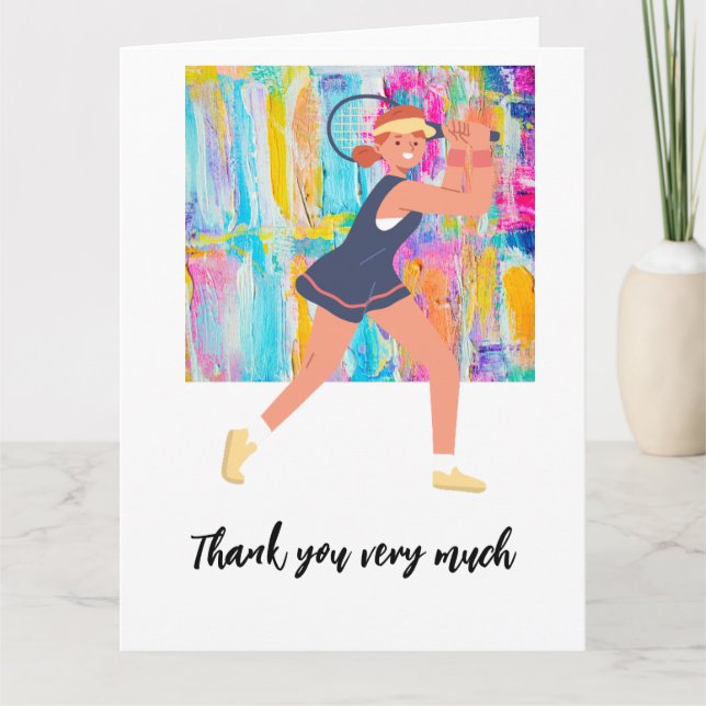 Tennis  woman player thank you card (Front)