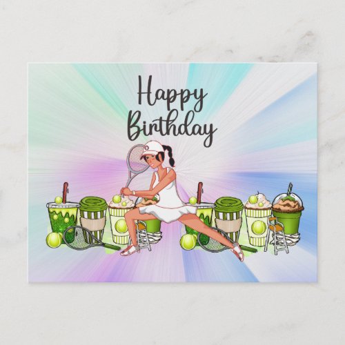 Tennis Woman Player with Happy Birthday word  Postcard