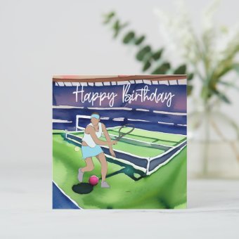 Tennis woman with Happy Birthday word for player | Zazzle