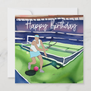 Tennis woman with Happy Birthday word for player