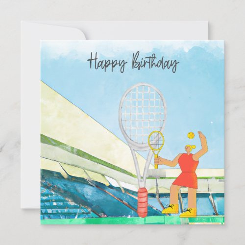 Tennis woman with Happy Birthday word  watercolor