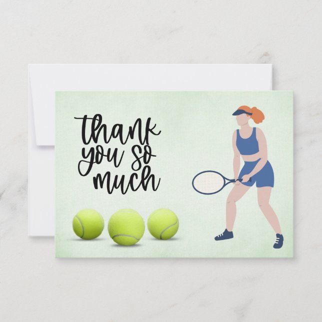 Tennis woman with tennis ball  thank you card (Front)
