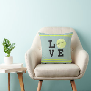 Tennis Yellow Ball Love Name Throw Pillow