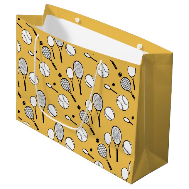 Tennis yellow rackets and balls large gift bag (Front Angled)