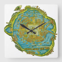 Tenochtitlan Aztec Map Wall Clock