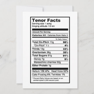 Tenor "Nutritional Information Label" Card