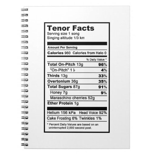 Tenor Nutritional Information Label Notebook