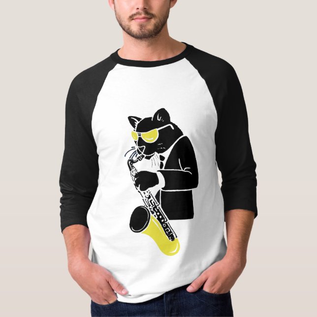 Tenor Sax Cat - Yellow T-Shirt (Front)